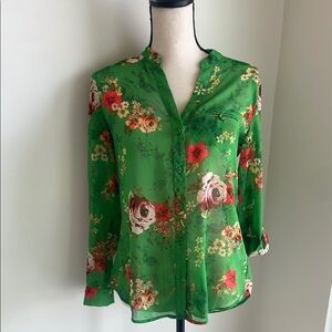 Floral Green Blouse XS